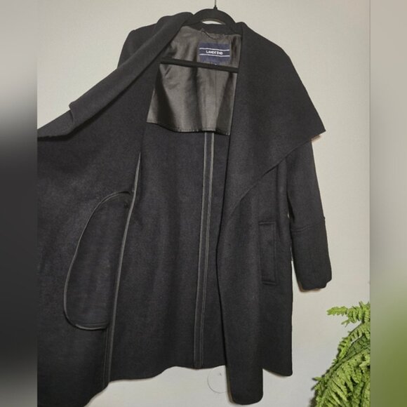 Lands’ End Wool-Blend Wrap Coat – Black Belted Longline Jacket – Size 8 - Picture 3 of 6